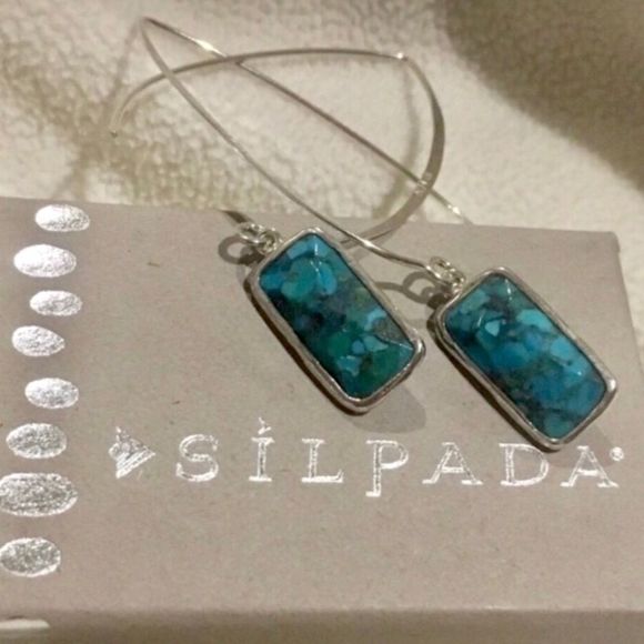 SILPADA OASIS Sterling Silver 925 Turquoise Drop Dangle Earrings NIB - Picture 1 of 14